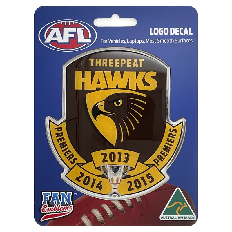 Fan Emblems Afl - Hawthorn Hawks Threepeat Logo Decal/Product Detail/Buttons & Pins