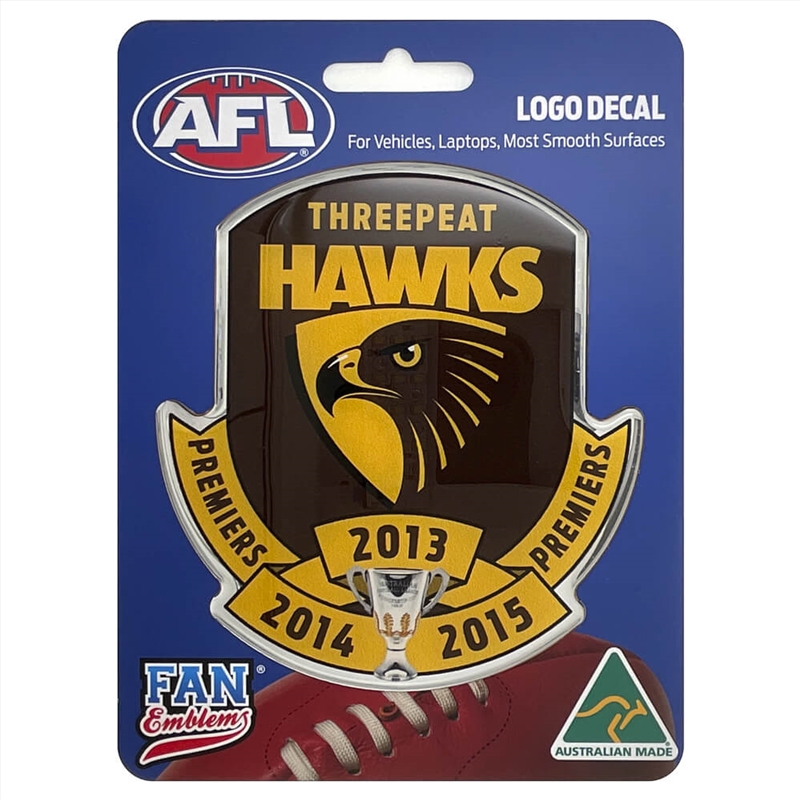 Fan Emblems Afl - Hawthorn Hawks Threepeat Logo Decal/Product Detail/Buttons & Pins