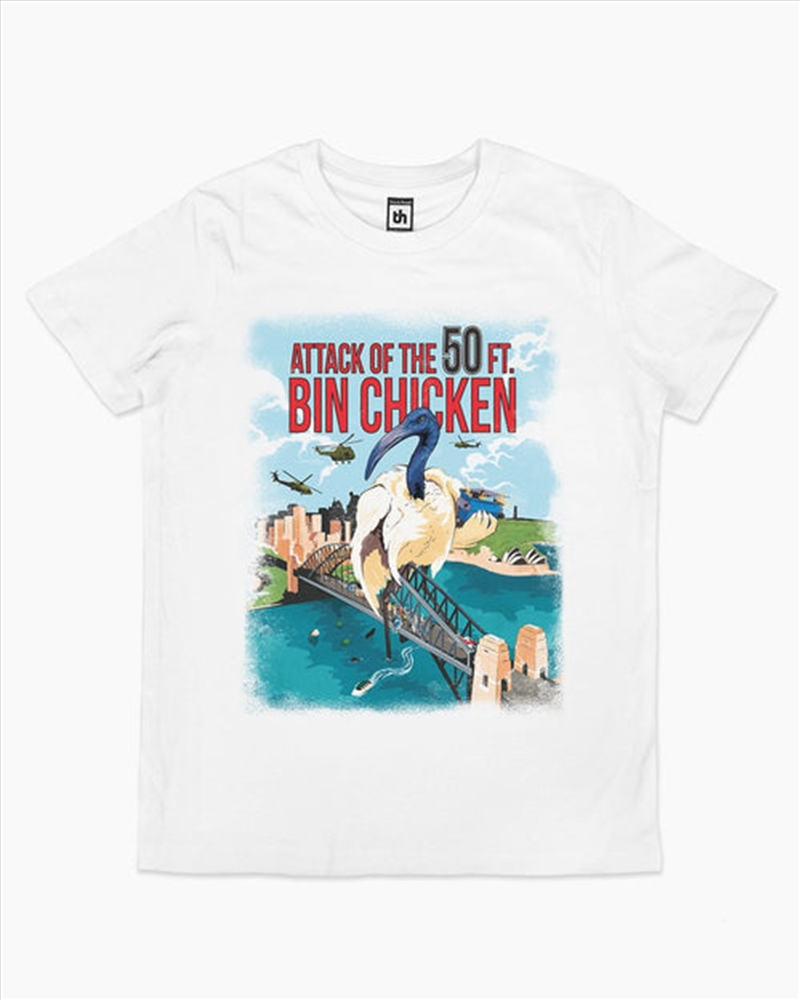 Attack Of The 50Ft Bin Chicken Kids Tee -  White -  Size 14/Product Detail/Shirts