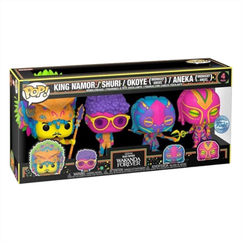 Black Panther 2: Wakanda Forever - Blacklight US Exclusive Pop! Vinyl 4-Pack [RS]/Product Detail/Movies