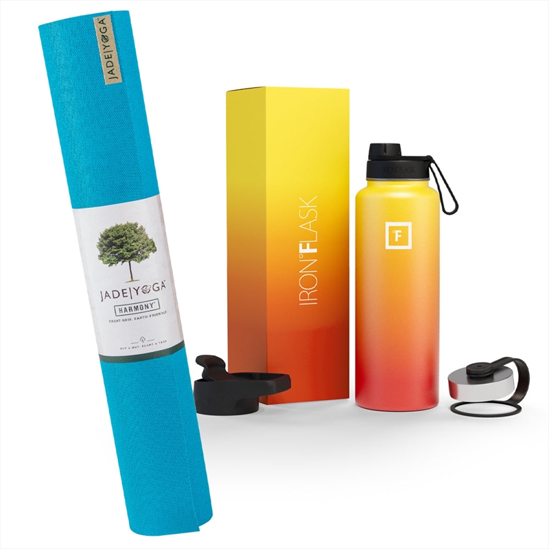 Jade Yoga Harmony Mat - Sky Blue & Iron Flask Wide Mouth Bottle with Spout Lid, Fire, 40oz/1200ml/Product Detail/Gym Accessories