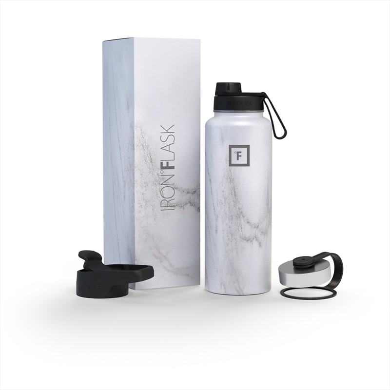 Iron Flask Wide Mouth Bottle with Spout Lid, Carrara Marble - 40oz/1200ml/Product Detail/Flasks & Shot Glasses