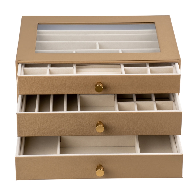 Cassandra's Large 3 Layer Jewellery Box - The Lila Collection - Taupe/Product Detail/Jewellery