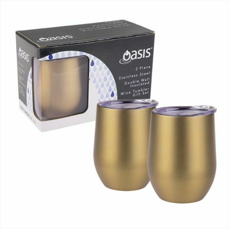 Oasis 2 Piece Stainless Steel Double Wall Insulated Wine Tumbler Gift Set - Champagne Gold/Product Detail/Wine
