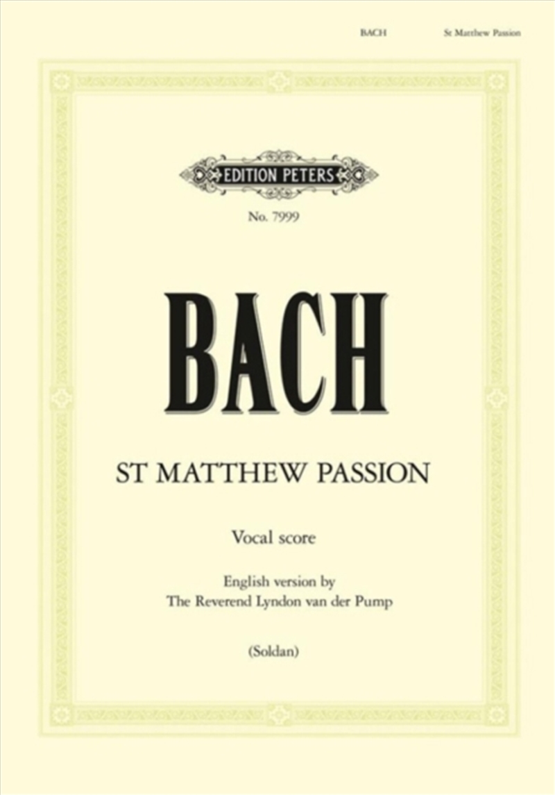 St. Matthew Passion Bwv 244 (Vocal Score English Version)/Product Detail/Arts & Entertainment