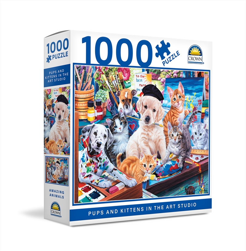 Crown 1000Pce Puzzle Pups & Kittens In Art Studio/Product Detail/Jigsaw Puzzles