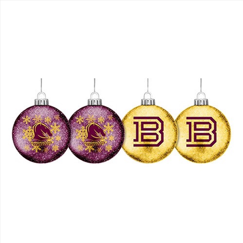 NRL: Broncos - S/4 Glitter Baubles/Product Detail/Decor