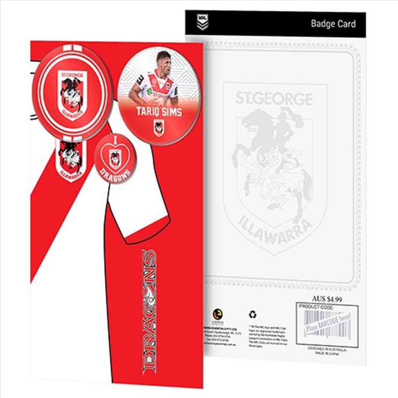 NRL: St George Dragons - 3 Badge Backing Card/Product Detail/Stationery