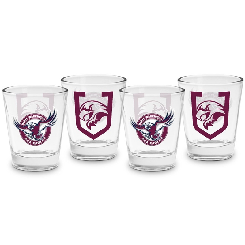 NRL - Manly Sea Eagles 4 Pack Shot Glass/Product Detail/Flasks & Shot Glasses