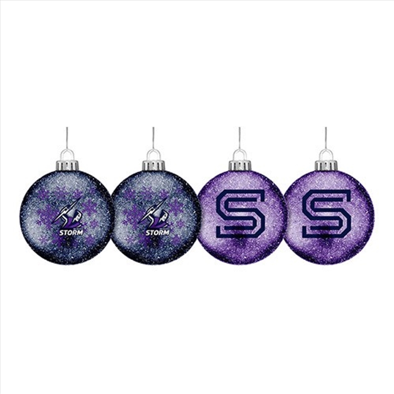 NRL - Melbourne Storm S/4 Glitter Baubles/Product Detail/Decor
