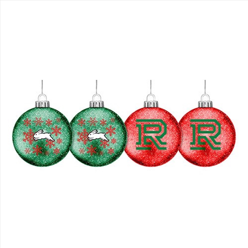 NRL - Rabbitohs S/4 Glitter Baubles/Product Detail/Decor