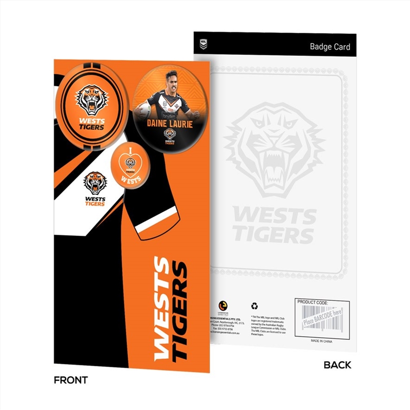 NRL - Wests Tigers 3 Badge Backing Card/Product Detail/Stationery