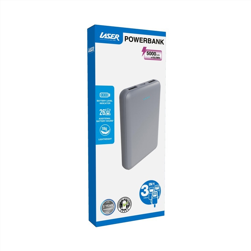 Laser 5000mAh Power Bank with Battery Indicator Silver/Product Detail/Power Adaptors