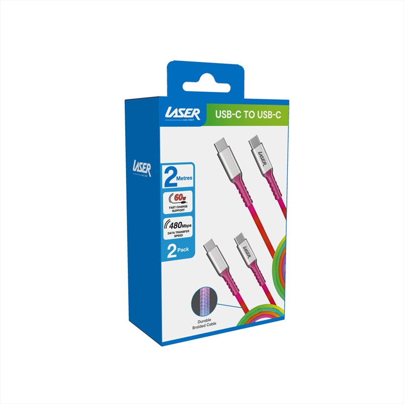 Laser 2m Braided USB C to USB C charging cable Rainbow/Product Detail/Cables
