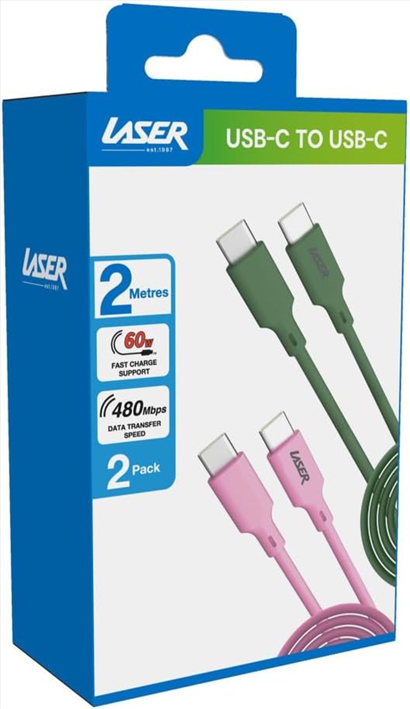 Laser 2m USB C to USB C charging cable Pink/Green/Product Detail/Cables