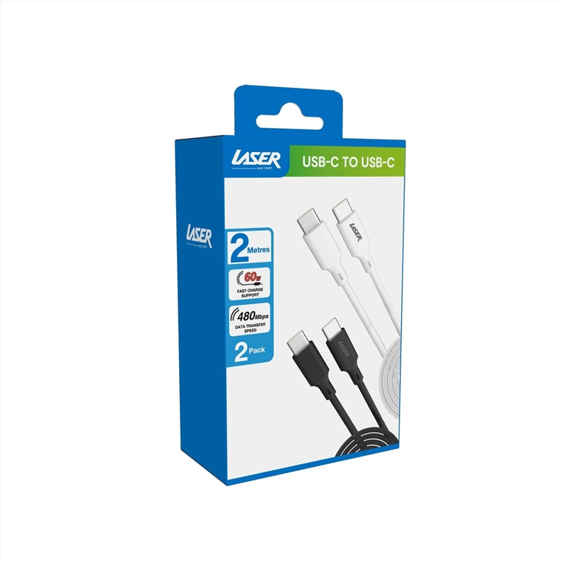 Laser 2m USB C to USB C charging cable Black/White/Product Detail/Cables