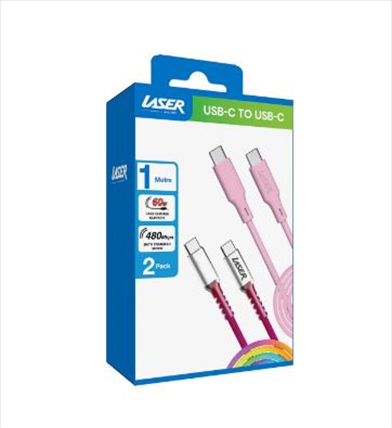 Laser USB-C to USB-C 1m TwinPack Cables Rainbow/Pink/Product Detail/Cables