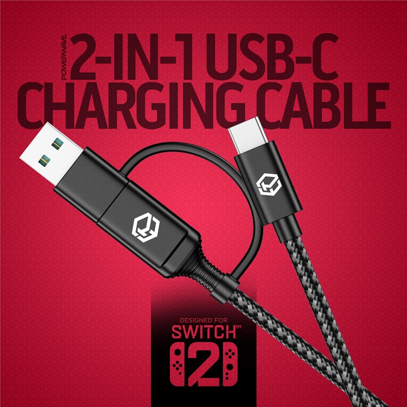 Powerwave 2-in-1 2M USB-C Charging Cable with USB-A Adapter for Nintendo Switch 2/Product Detail/Consoles & Accessories