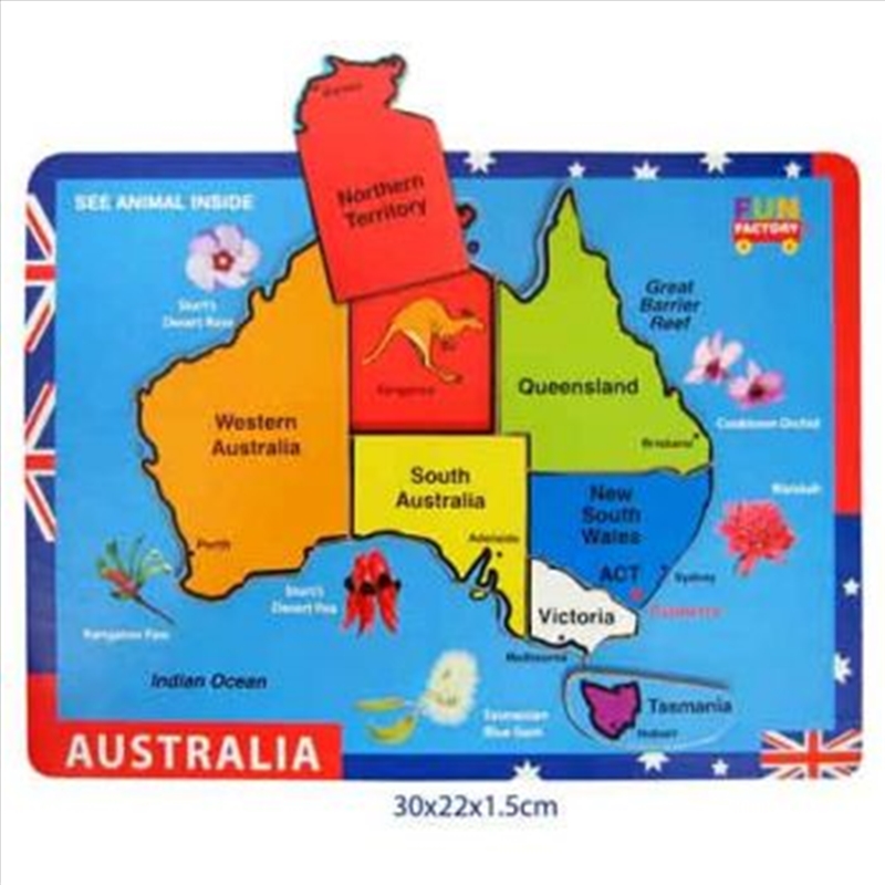 Fun Factory Wooden Puzzle Raised -  Australian Map/Product Detail/Toys