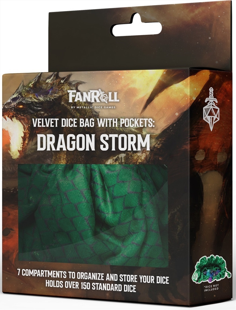 MDG Velvet Compartment Dice Bag with Pockets: Dragon Storm Green Dragon Scales/Product Detail/Games