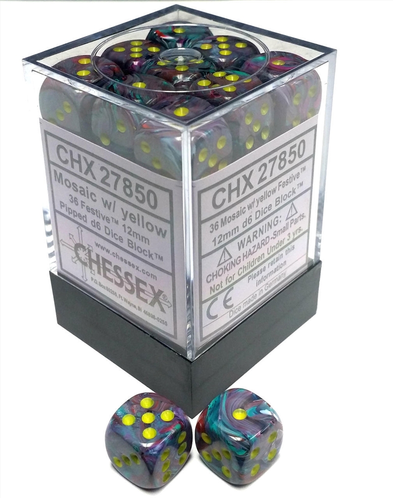Chessex 12mm D6 Dice Block Festive Mosaic/Yellow/Product Detail/Dice Games
