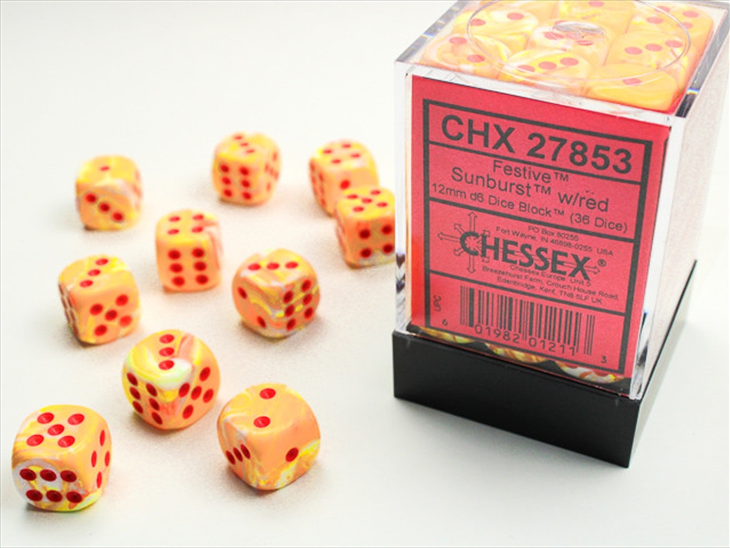 Chessex 12mm D6 Dice Block Festive Sunburst/Red/Product Detail/Dice Games