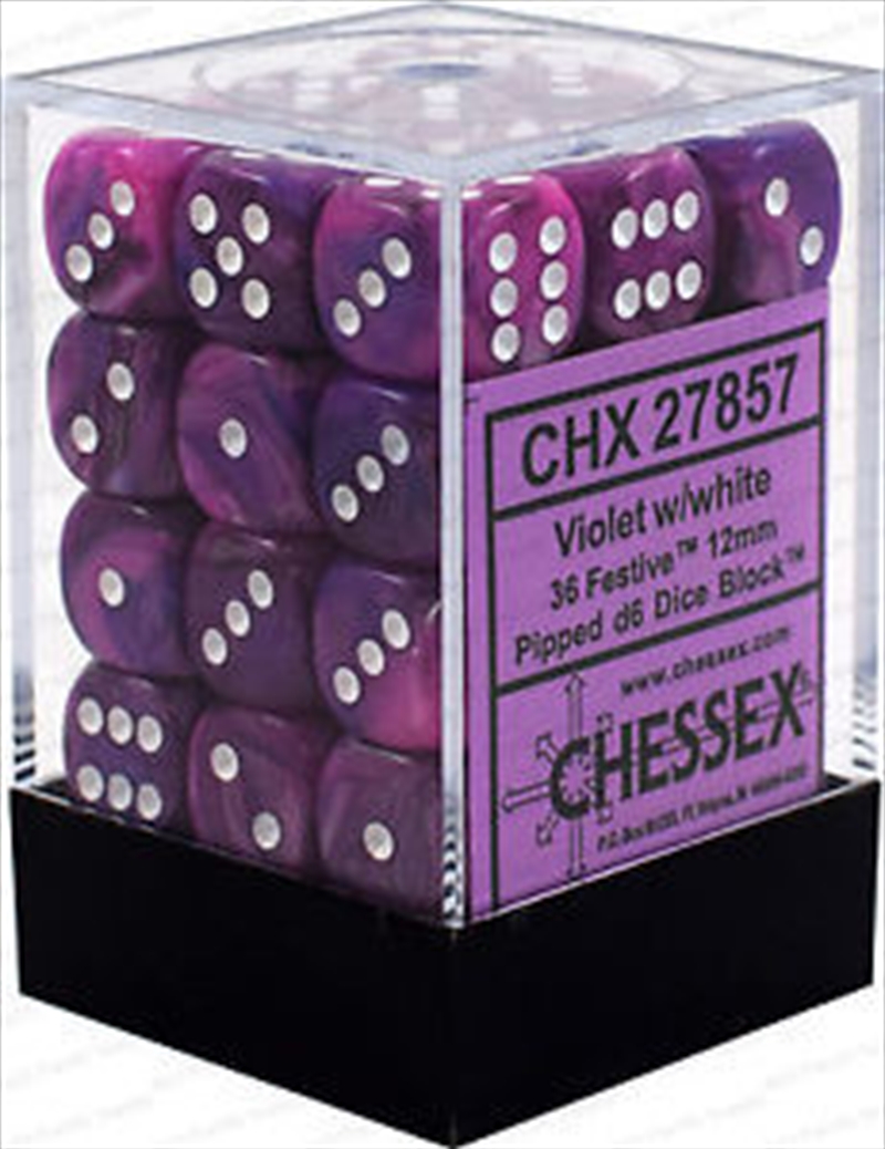 Chessex 12mm D6 Dice Block Festive Violet/White/Product Detail/Dice Games