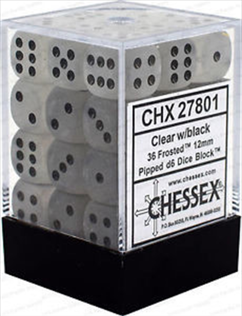 Chessex 12mm D6 Dice Block Frosted Clear/Black/Product Detail/Dice Games