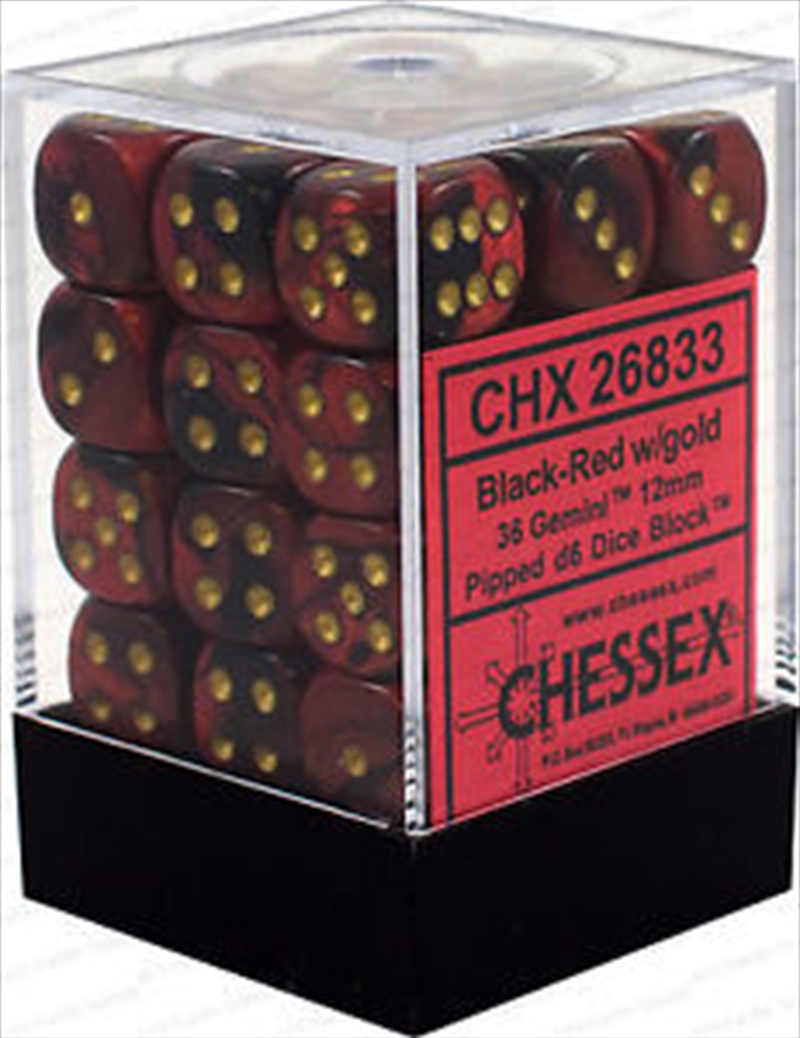 Chessex 12mm D6 Dice Block Gemini Black-Red/Gold/Product Detail/Dice Games