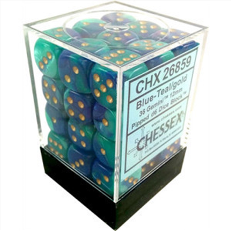 Chessex 12mm D6 Dice Block Gemini Blue-Teal/Gold/Product Detail/Dice Games