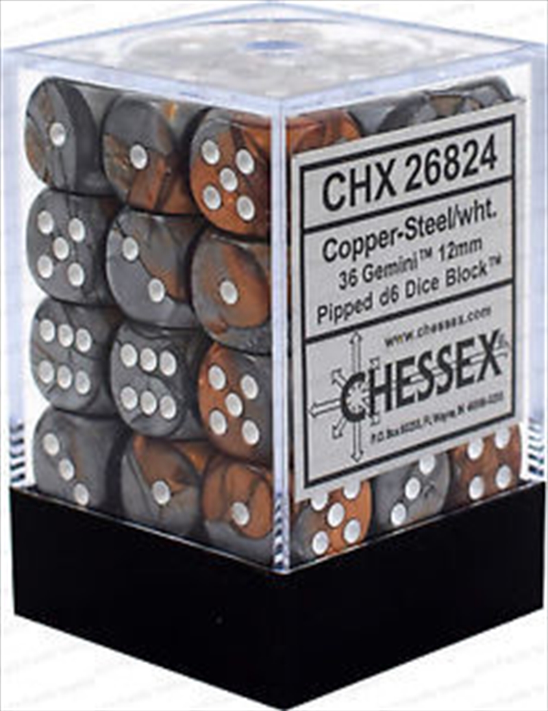 Chessex 12mm D6 Dice Block Gemini Copper-Steel/White/Product Detail/Dice Games