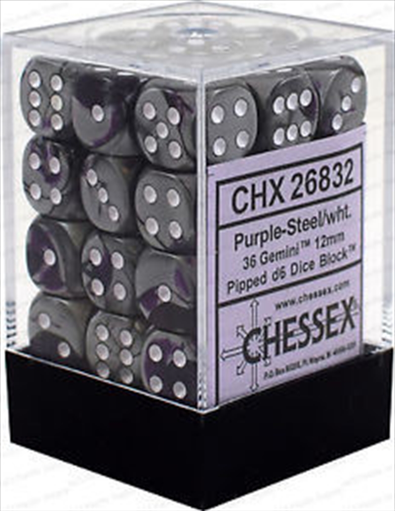 Chessex 12mm D6 Dice Block Gemini Purple-Steel/White/Product Detail/Dice Games