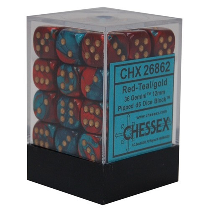 Chessex 12mm D6 Dice Block Gemini Red-Teal/Gold/Product Detail/Dice Games