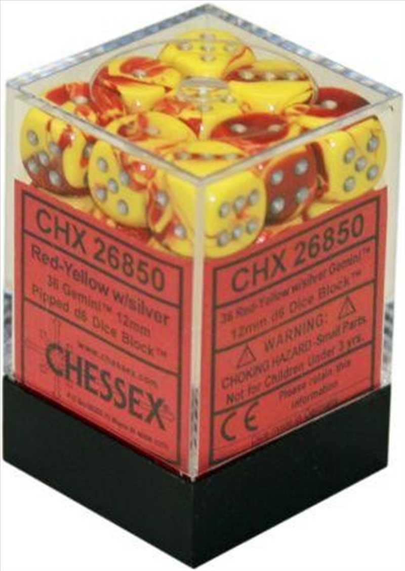 Chessex 12mm D6 Dice Block Gemini Red-Yellow/Silver/Product Detail/Dice Games