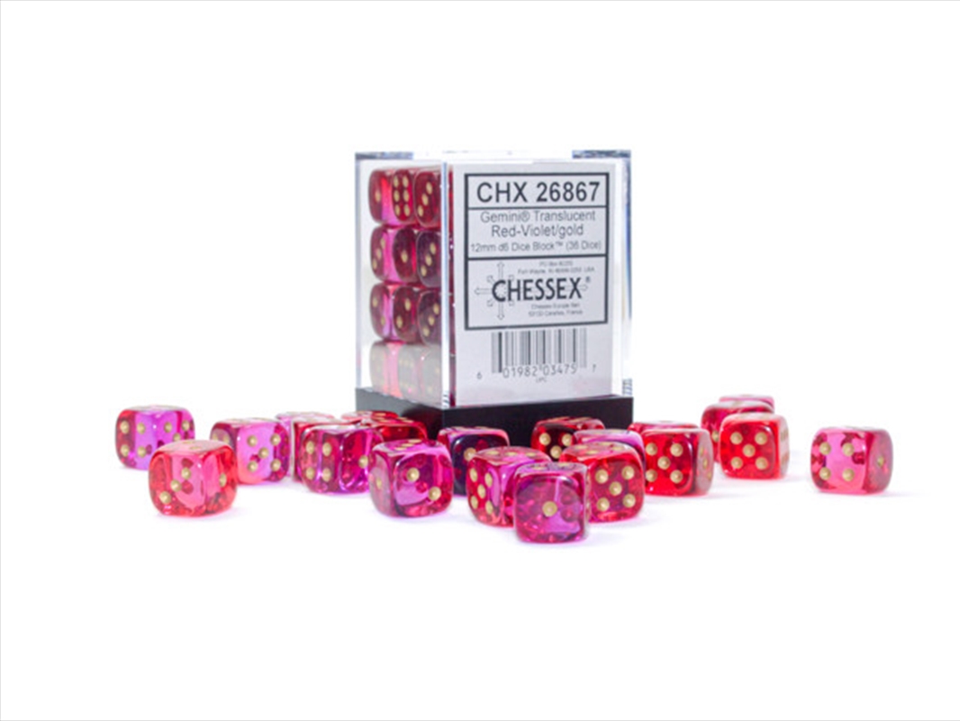 Chessex 12mm D6 Dice Block Gemini Translucent Red-Violet/Gold/Product Detail/Dice Games