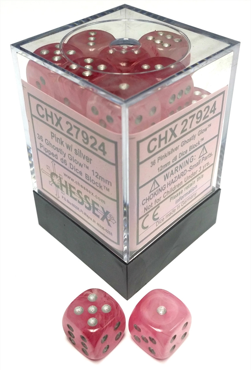 Chessex 12mm D6 Dice Block Ghostly Pink/Silver/Product Detail/Dice Games