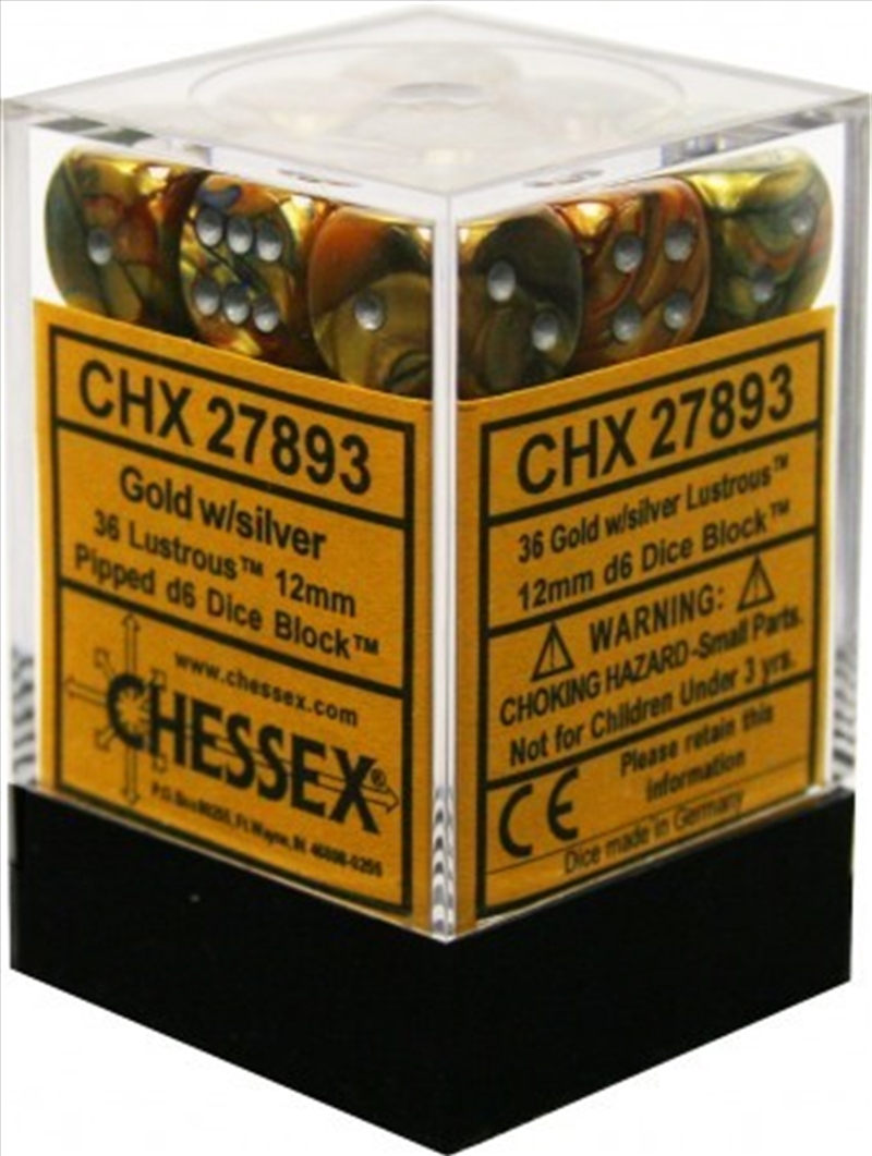 Chessex 12mm D6 Dice Block Lustrous Gold/Silver/Product Detail/Dice Games