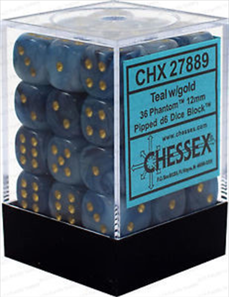 Chessex 12mm D6 Dice Block Phantom Teal/Gold/Product Detail/Dice Games