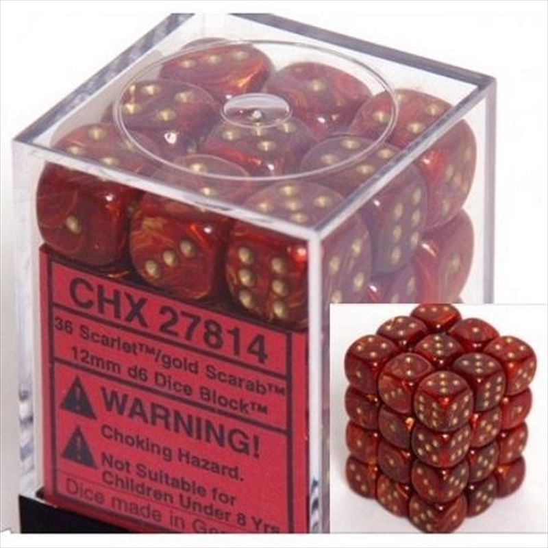 Chessex 12mm D6 Dice Block Scarab Scarlet/Gold/Product Detail/Dice Games