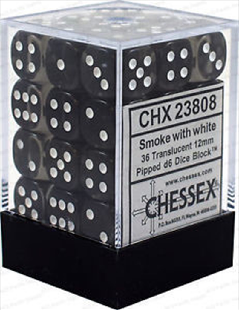 Chessex 12mm D6 Dice Block Translucent Smoke/White/Product Detail/Dice Games