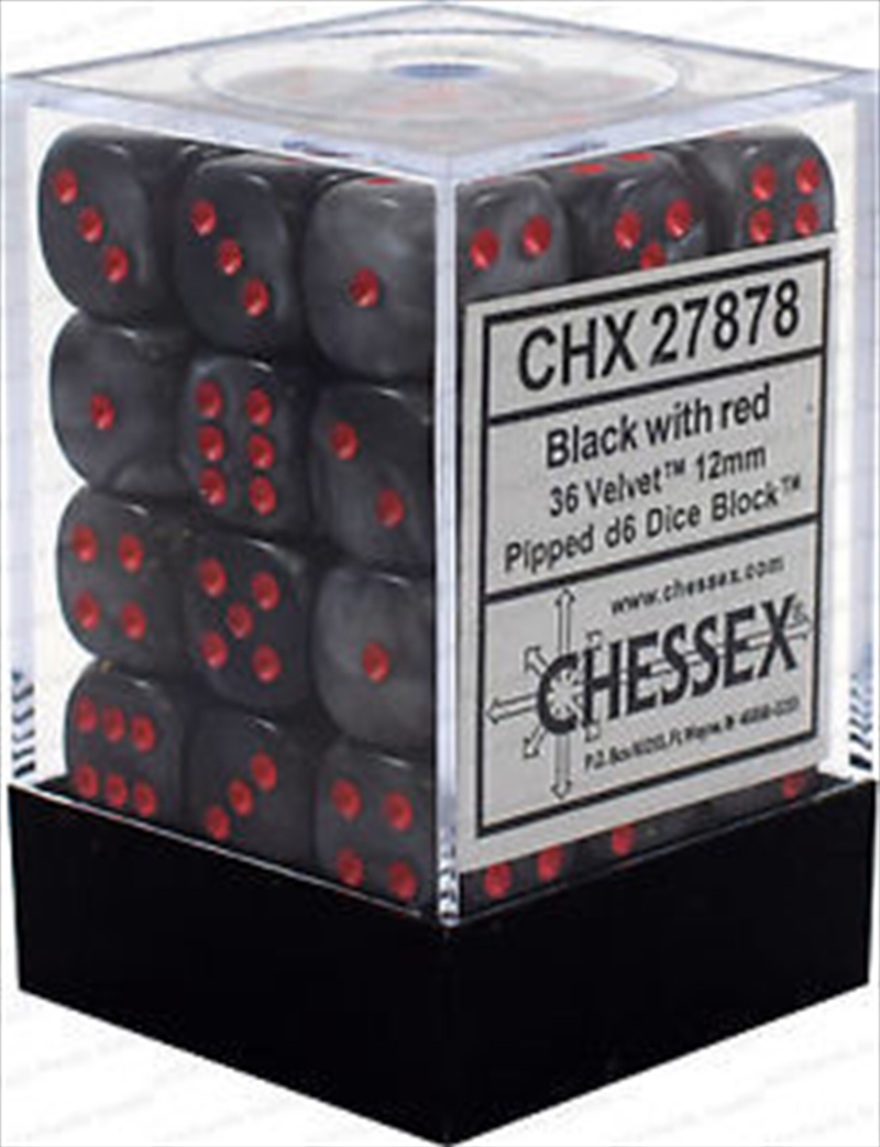 Chessex 12mm D6 Dice Block Velvet Black/Red/Product Detail/Dice Games