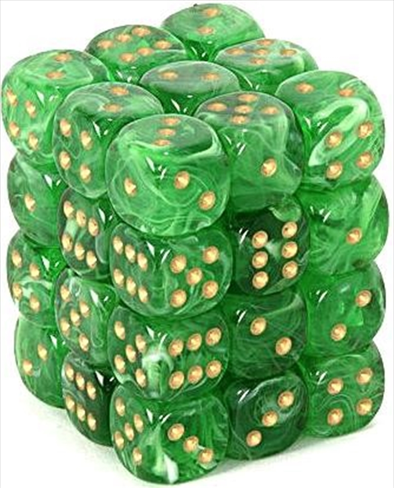 Chessex 12mm D6 Dice Block Vortex Green/Gold/Product Detail/Dice Games