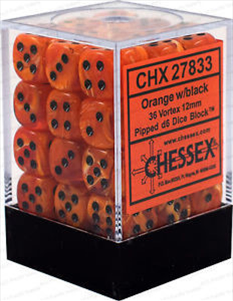 Chessex 12mm D6 Dice Block Vortex Orange/Black/Product Detail/Dice Games