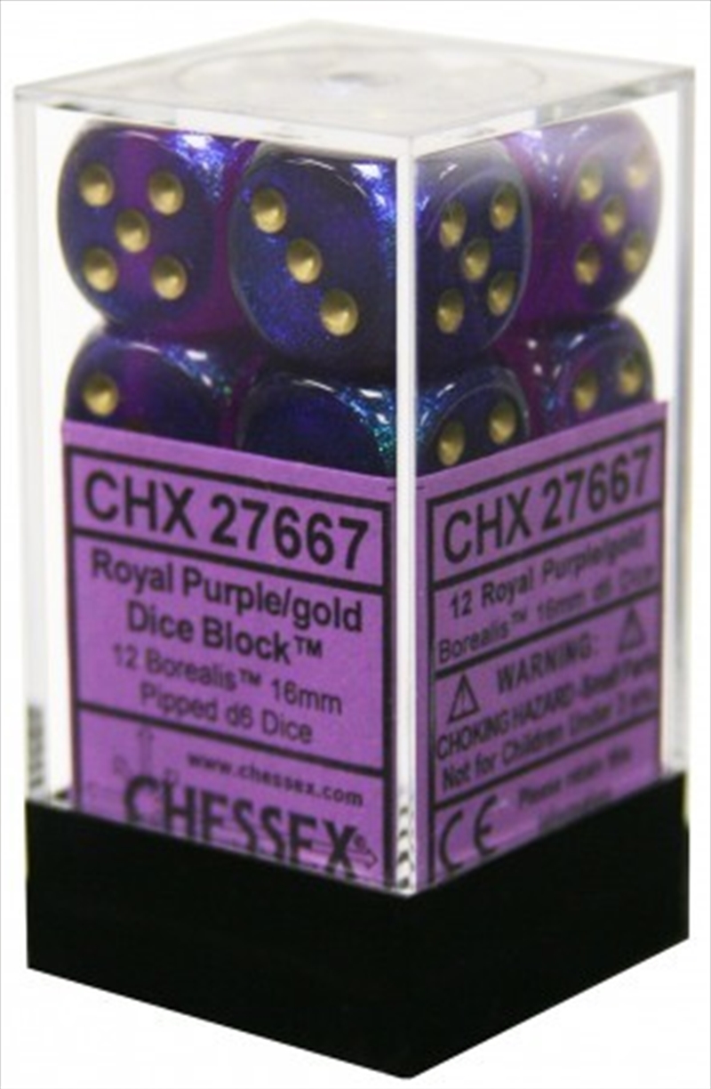 Chessex 16mm D6 Dice Block Borealis Royal Purple/Gold (Luminary Effect)/Product Detail/Dice Games