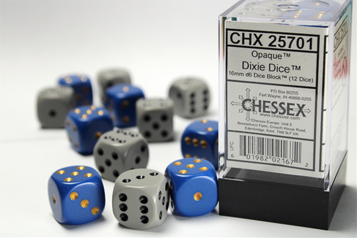 Chessex 16mm D6 Dice Block Dixie 6x Blue/Yellow 6x Dark Grey/Black/Product Detail/Dice Games
