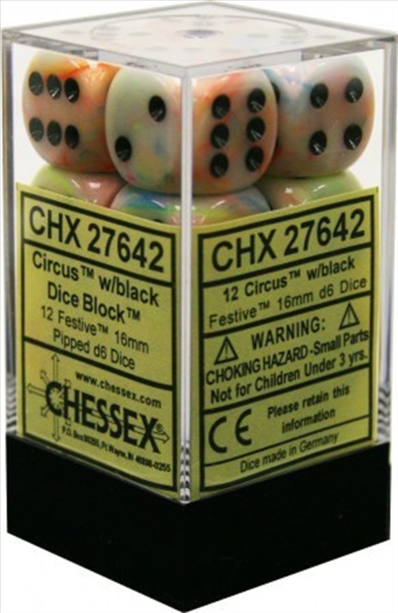 Chessex 16mm D6 Dice Block Festive Circus/Black/Product Detail/Dice Games