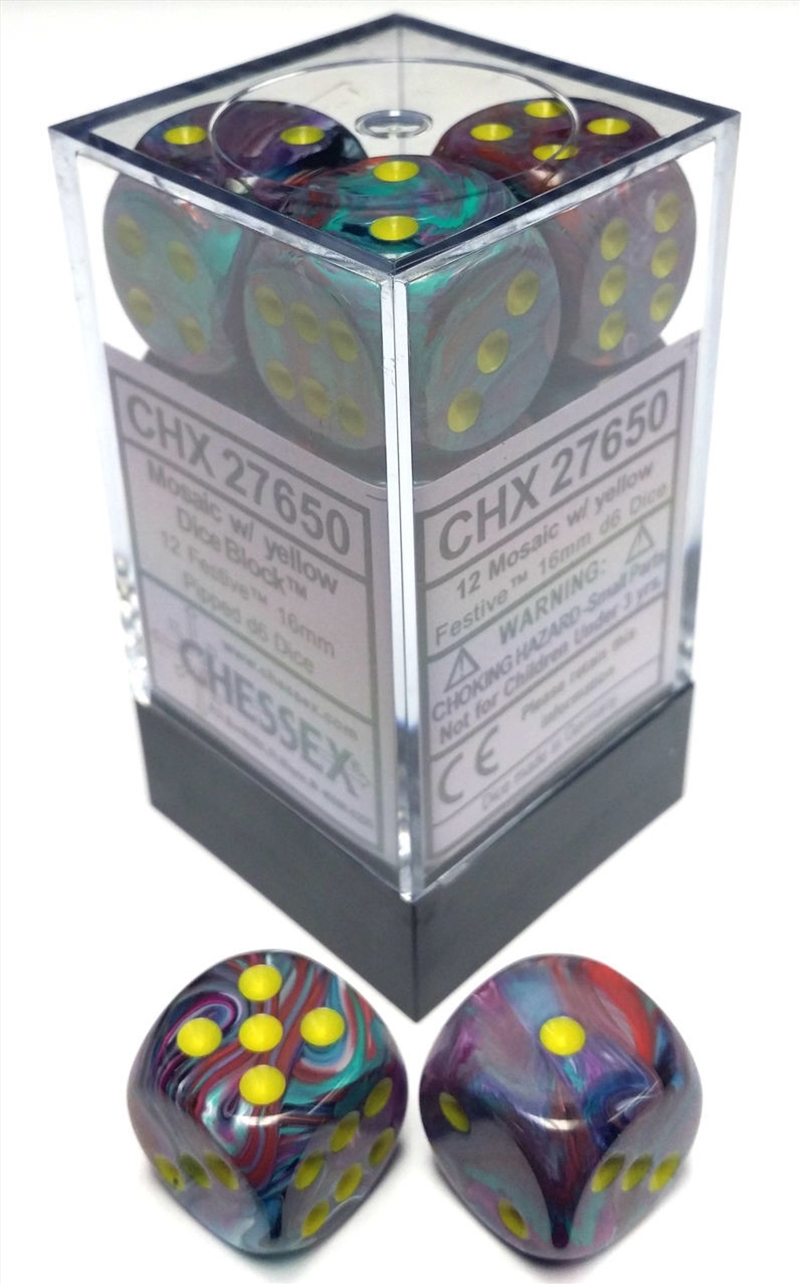 Chessex 16mm D6 Dice Block Festive Mosaic/Yellow/Product Detail/Dice Games