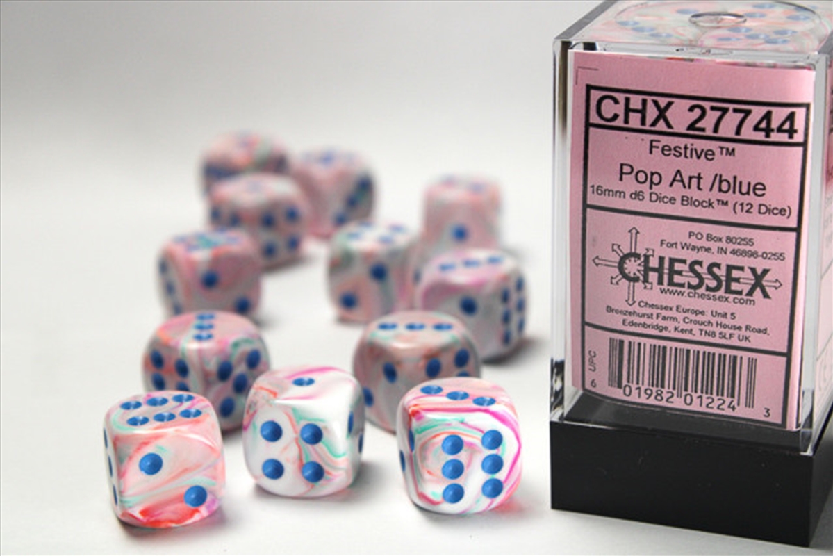Chessex 16mm D6 Dice Block Festive Pop Art/Blue/Product Detail/Dice Games
