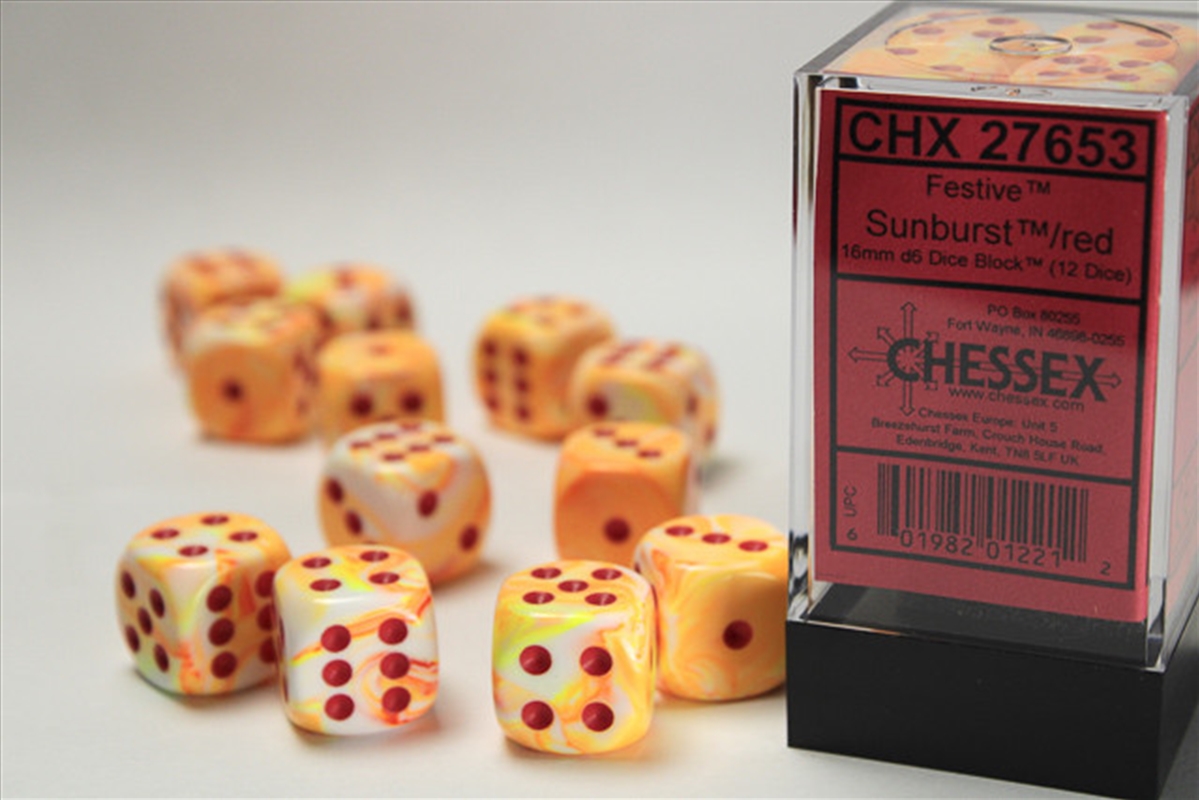 Chessex 16mm D6 Dice Block Festive Sunburst/Red/Product Detail/Dice Games
