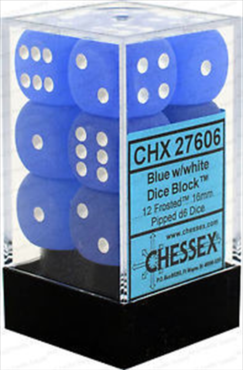 Chessex 16mm D6 Dice Block Frosted Blue/White/Product Detail/Dice Games